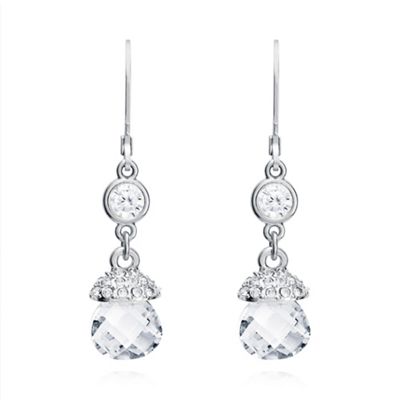 Silver and crystal single drop earrings